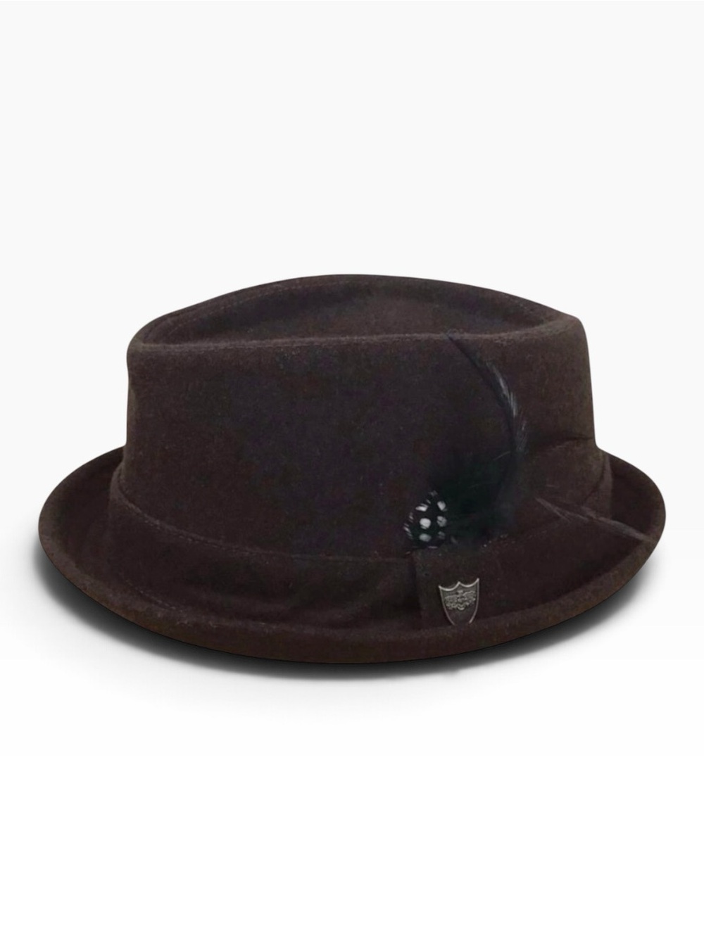 ANGELA & William Wool Blend Brown Pork Pie Fedora Feather Hat Unisex Classic